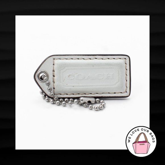2" Medium COACH WHITE LEATHER NICKEL KEY FOB BAG CHARM KEYCHAIN HANG TAG - Picture 1 of 1